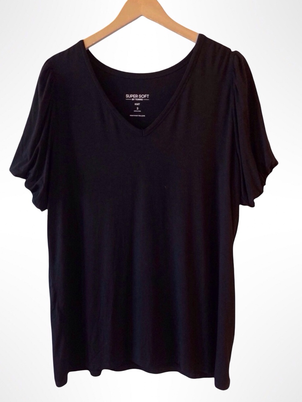 Torrid Black Super Soft V-Neck Puff Sleeve Short Sleeve Tee 2X